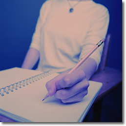 woman writing, pencil, notebook