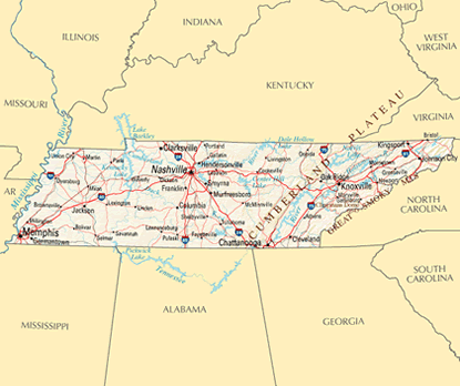 Download PDF map of Tennessee