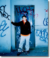 skateboarder, graffiti, city, man