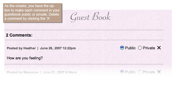 The guestbook is a place for family and friends to record their visit.