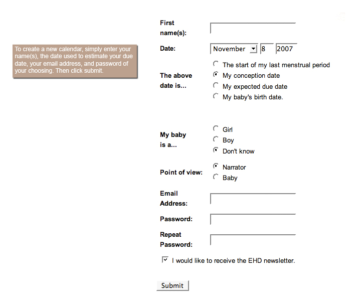 Image showing how to register for a pregnancy calendar